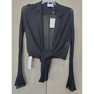 Rat & Boa Gia Blouse Black Sheer Long Sleeve Crop Exaggerated Ties Size Med NWT